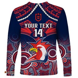 Personalised Roosters Rugby Long Sleeve T-shirt Tricolours 1908 Aboriginal Mix Polynesian Pattern