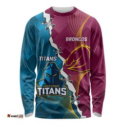 Custom Broncos And Titans Rugby 2024 Long Sleeve T-shirt Dynamic Style