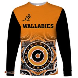 Custom Text And Number Wallabies Rugby Long Sleeve T-shirt Aussie Go Champions Indigenous Orange