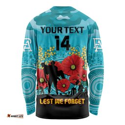 Custom Port Adelaide Football ANZAC Long Sleeve T-shirt Gallipoli Camouflage With Poppies