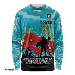 Custom Port Adelaide Football ANZAC Long Sleeve T-shirt Gallipoli Camouflage With Poppies