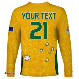 Custom Text And Number Australia Soccer Long Sleeve T-shirt Socceroos With Kangaroo Matildas 2023