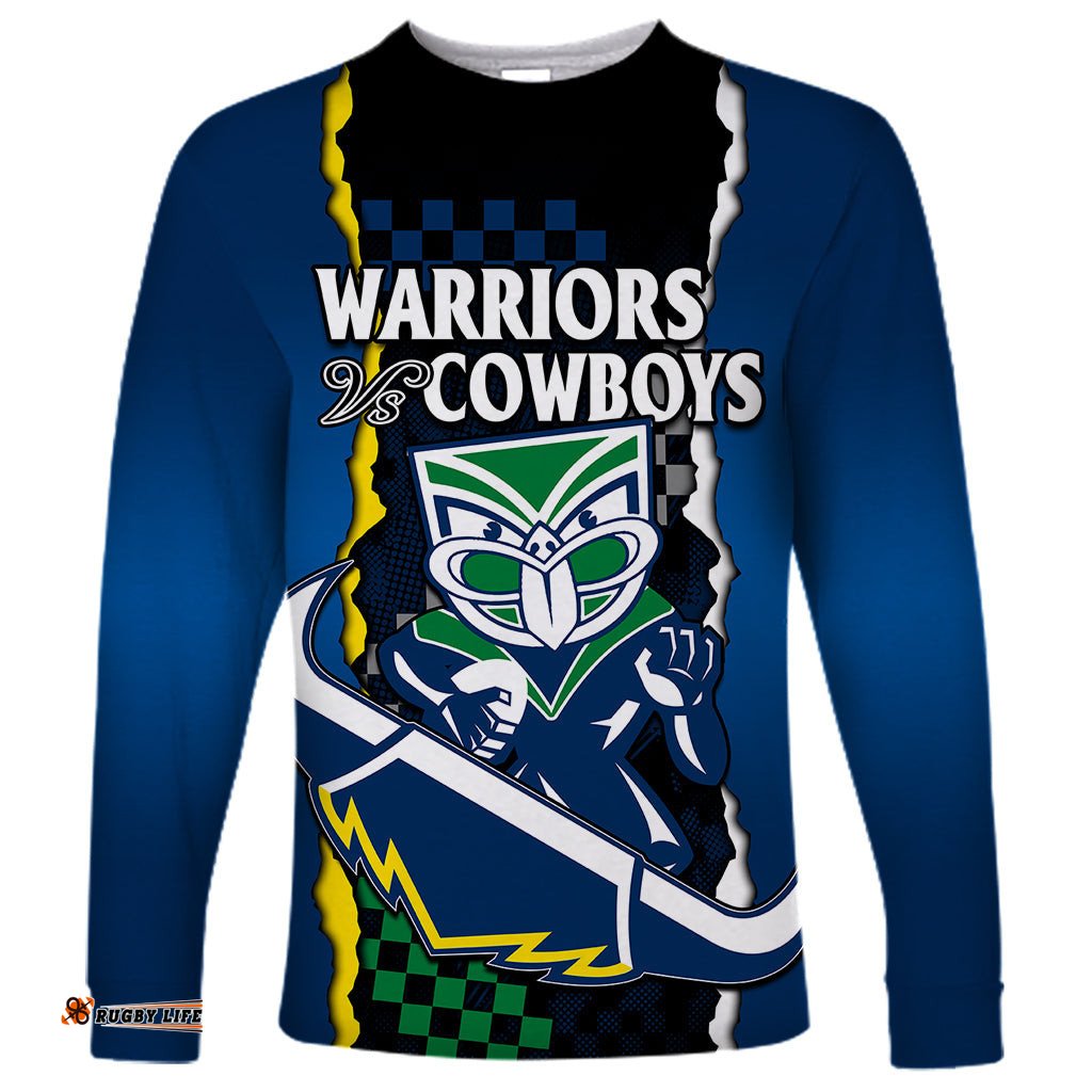 Custom Text And Number NRL Combine Warriors and Cowboys Long Sleeve T-shirt