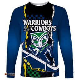 Custom Text And Number NRL Combine Warriors and Cowboys Long Sleeve T-shirt