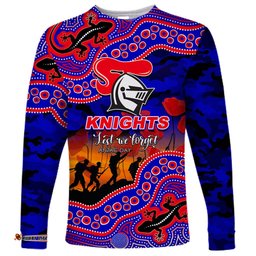 Custom Personalised Anzac Day NRL Knights Long Sleeve T-shirt Aboriginal Lizard Patterns