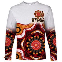 Custom Text And Number Australia Indigenous Rugby Long Sleeve T-shirt All Stars Aborigine Dreamtime White Version