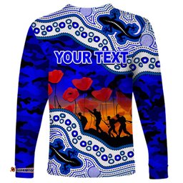 Custom Personalised Anzac Day NRL Bulldogs Long Sleeve T-shirt Aboriginal Lizard Patterns