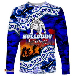 Custom Personalised Anzac Day NRL Bulldogs Long Sleeve T-shirt Aboriginal Lizard Patterns