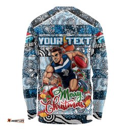 Custom Blues Football Merry Christmas Long Sleeve T-shirt Indigenous Australian Art