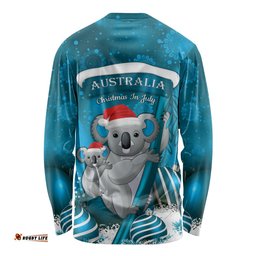 Australia Christmas In July Long Sleeve T-shirt Mommy and Baby Koala Santa Blue