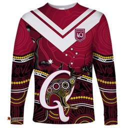 Personalised QLD Maroons Rugby Long Sleeve T-shirt Go Queensland Kangaroo Indigenous