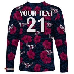 Custom Text And Number Sea Eagles Rugby Long Sleeve T-shirt Polynesian Style With Hibiscus