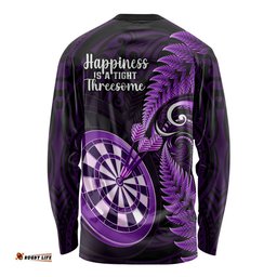 New Zealand Darts Long Sleeve T-shirt Happiness Is A Tight Threesome Maori Purple
