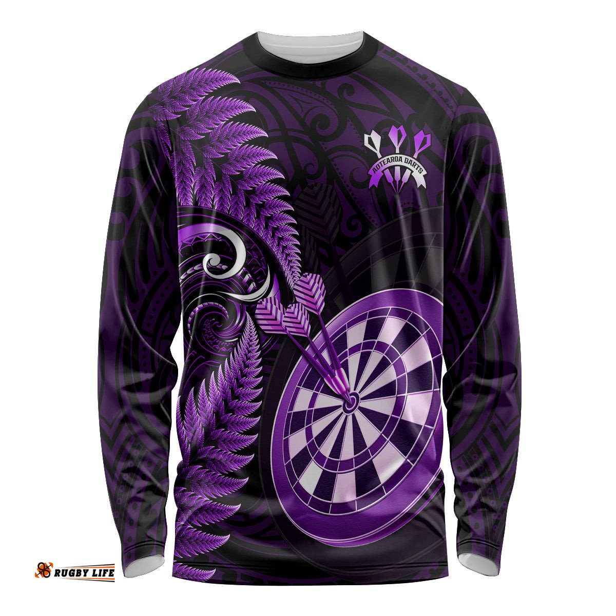 New Zealand Darts Long Sleeve T-shirt Happiness Is A Tight Threesome Maori Purple