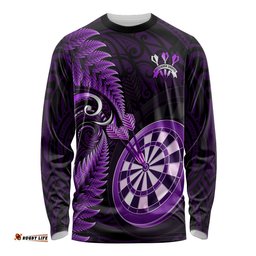 New Zealand Darts Long Sleeve T-shirt Happiness Is A Tight Threesome Maori Purple