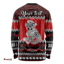 Personalised New Zealand Christmas Long Sleeve T-shirt Maori Tiki Meri Kirihimete