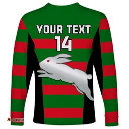 Custom Text And Number Rabbitohs Rugby Long Sleeve T-shirt Go Souths 1908 Sporty Style Black