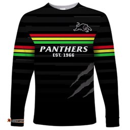Custom Text And Number Penrith Panthers Rugby Long Sleeve T-shirt The Riff Est 1966 Black Sporty