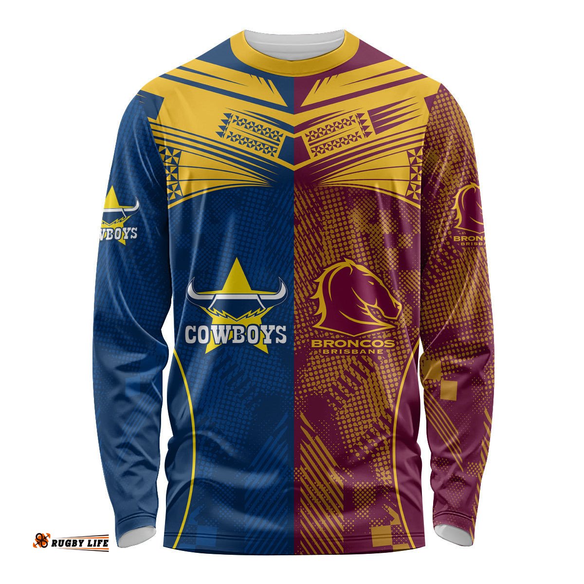 NRL Cowboys and Broncos Long Sleeve T-shirt Sporty Style