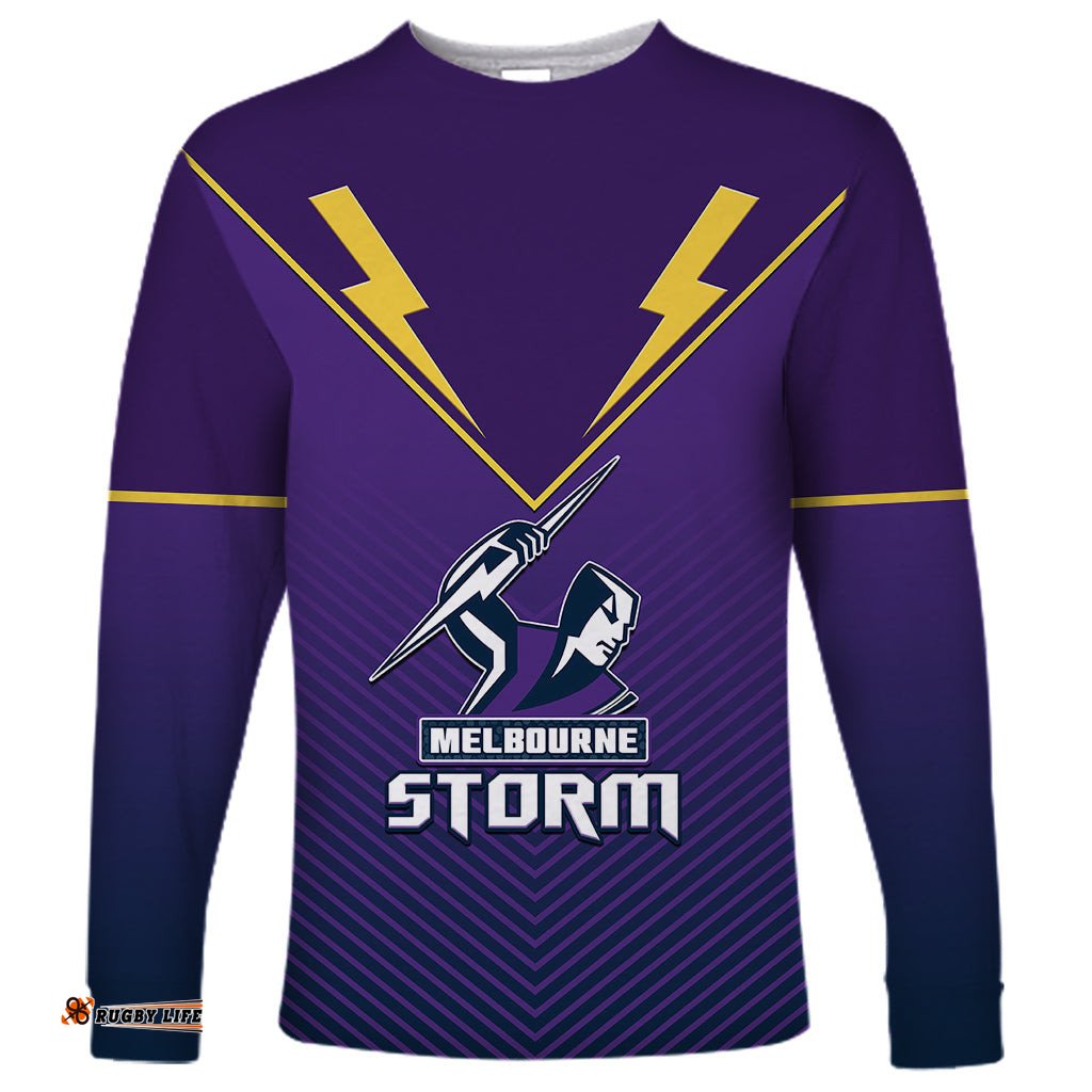Custom Text And Number Storm Rugby Long Sleeve T-shirt Purple Sporty Go Storm