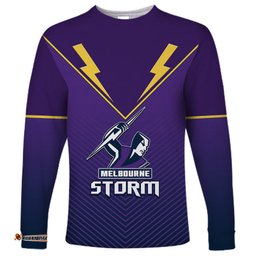 Custom Text And Number Storm Rugby Long Sleeve T-shirt Purple Sporty Go Storm