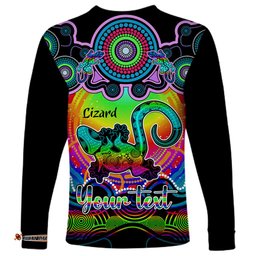 Personalised Australia Leo Lizard Zodiac Long Sleeve T-shirt Auz Astrology Aboriginal Rainbow