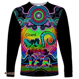 Personalised Australia Leo Lizard Zodiac Long Sleeve T-shirt Auz Astrology Aboriginal Rainbow