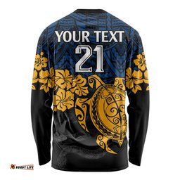 Custom Parra Eels Rugby Long Sleeve T-shirt Hibiscus and Turtle With Polynesian Pattern