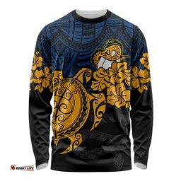 Custom Parra Eels Rugby Long Sleeve T-shirt Hibiscus and Turtle With Polynesian Pattern