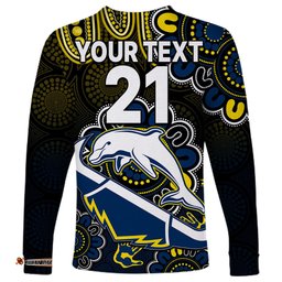 Custom Text And Number NRL Combine Dolphins and Cowboys Long Sleeve T-shirt Aboriginal