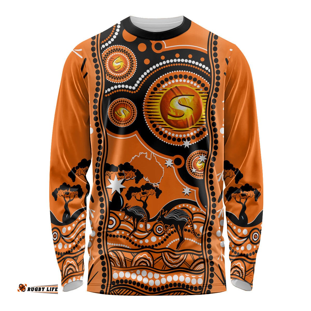 Custom Perth Scorchers Cricket Long Sleeve T-shirt Happy Australia Day Aboriginal Art