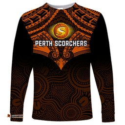 Custom Perth Scorchers Cricket Long Sleeve T-shirt Unique Indigenous Art Mix Polynesian Pattern