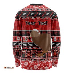 Personalised New Zealand Christmas Long Sleeve T-shirt Aotearoa Kiwi Meri Kirihimete Red Version