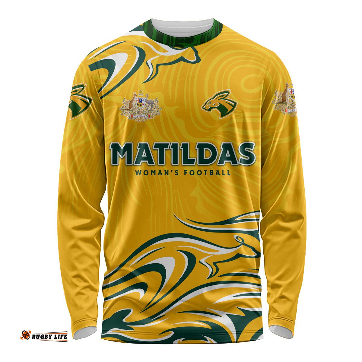 Personalised Australia Soccer Matildas Long Sleeve T-shirt Kangaroo Tornado Yellow