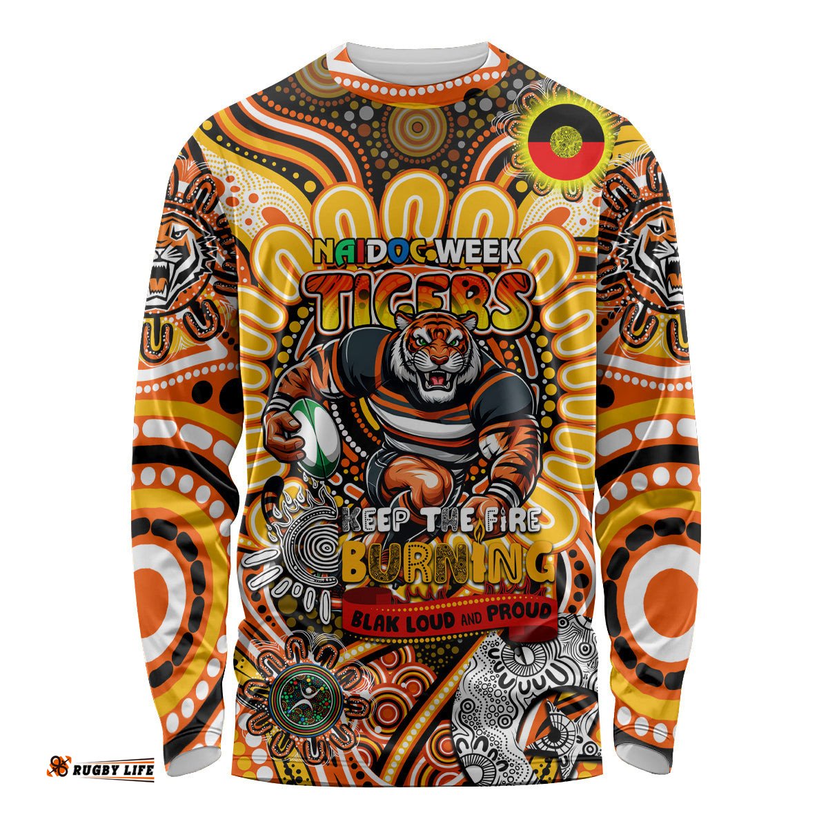 Custom NAIDOC Week 2024 Tigers Long Sleeve T-shirt Mascot Rugby