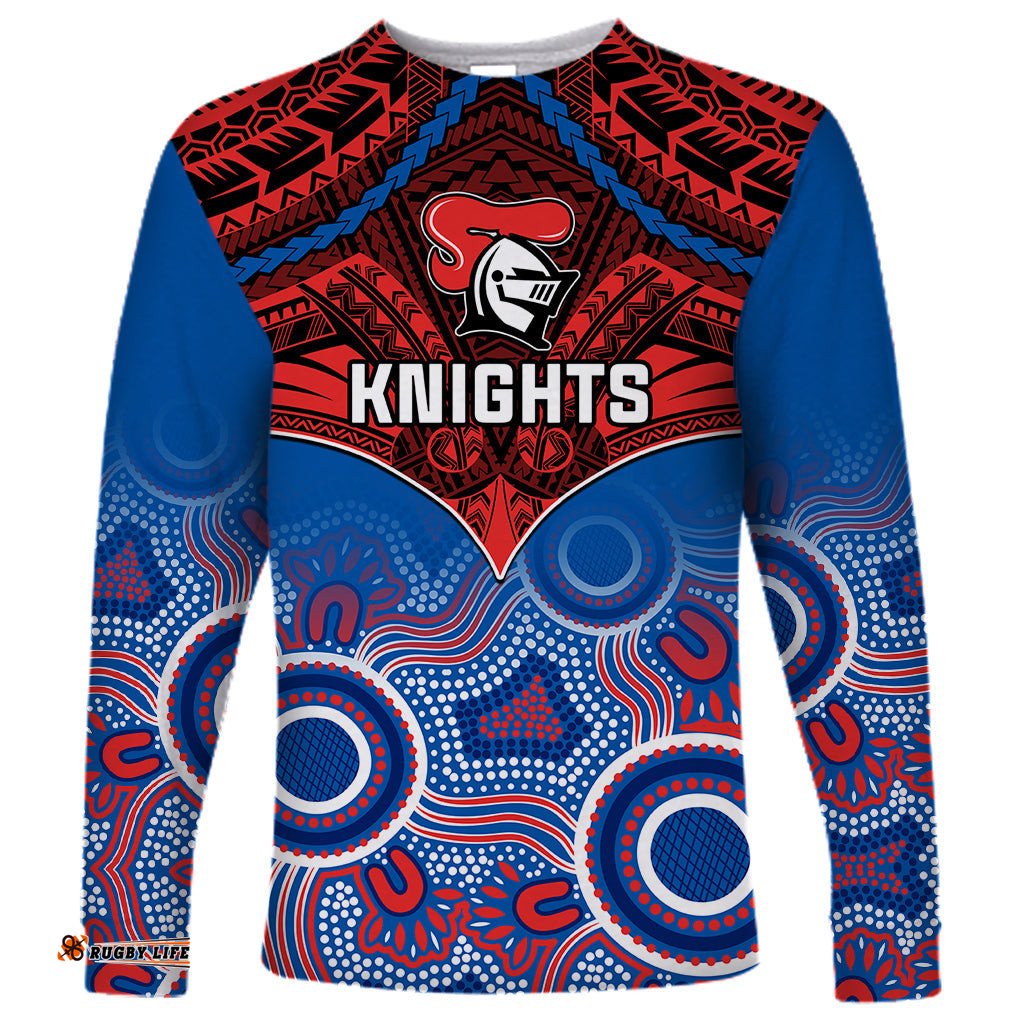 Knights Rugby Long Sleeve T-shirt Aboriginal Mix Polynesian Pattern