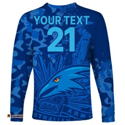 Custom Text And Number AFL ANZAC Adelaide Crows Long Sleeve T-shirt Camouflage