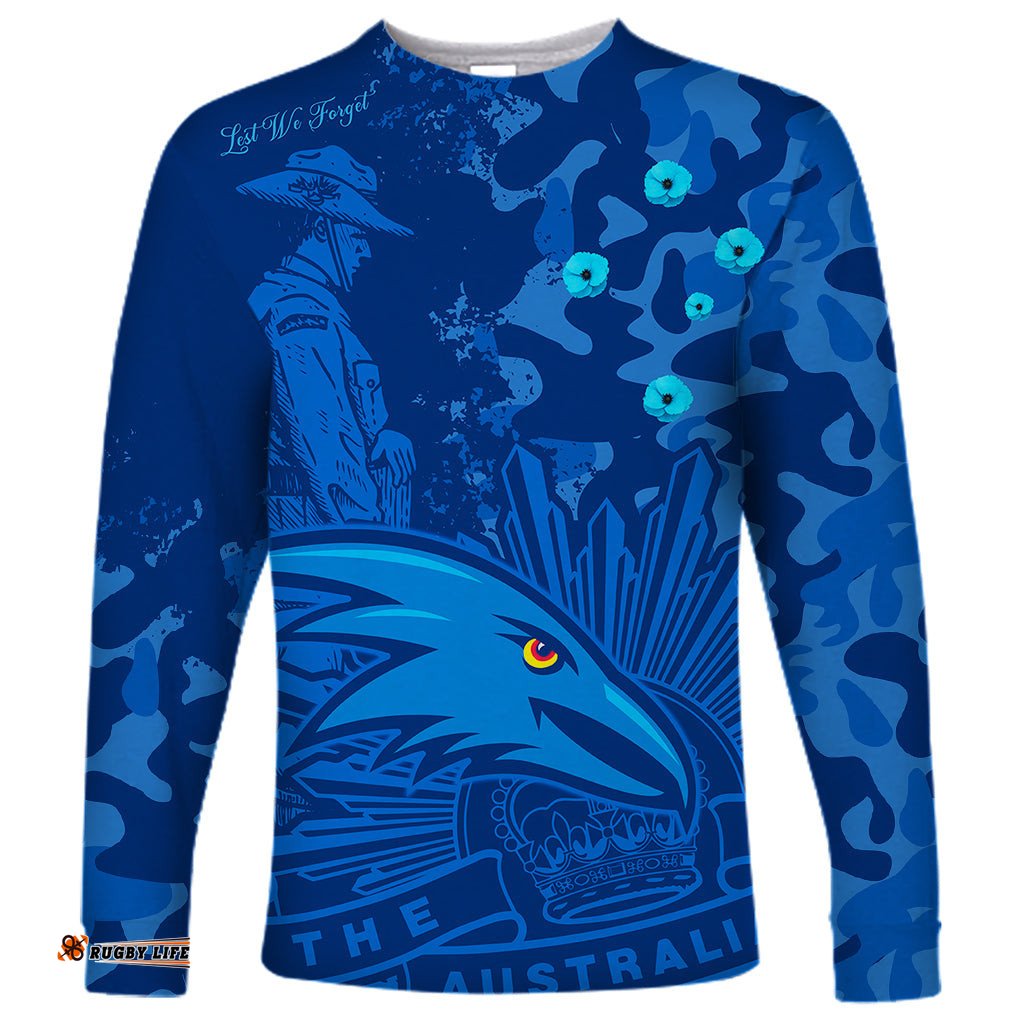 Custom Text And Number AFL ANZAC Adelaide Crows Long Sleeve T-shirt Camouflage
