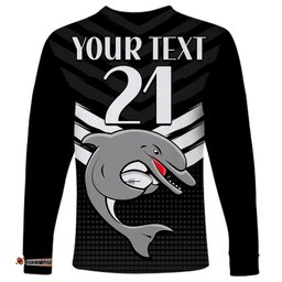 Custom Text And Number Redcliffe Dolphins Rugby Long Sleeve T-shirt Simple Black Style
