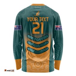 Custom Wallaroos Womens Rugby Long Sleeve T-shirt Aboriginal Dots Art