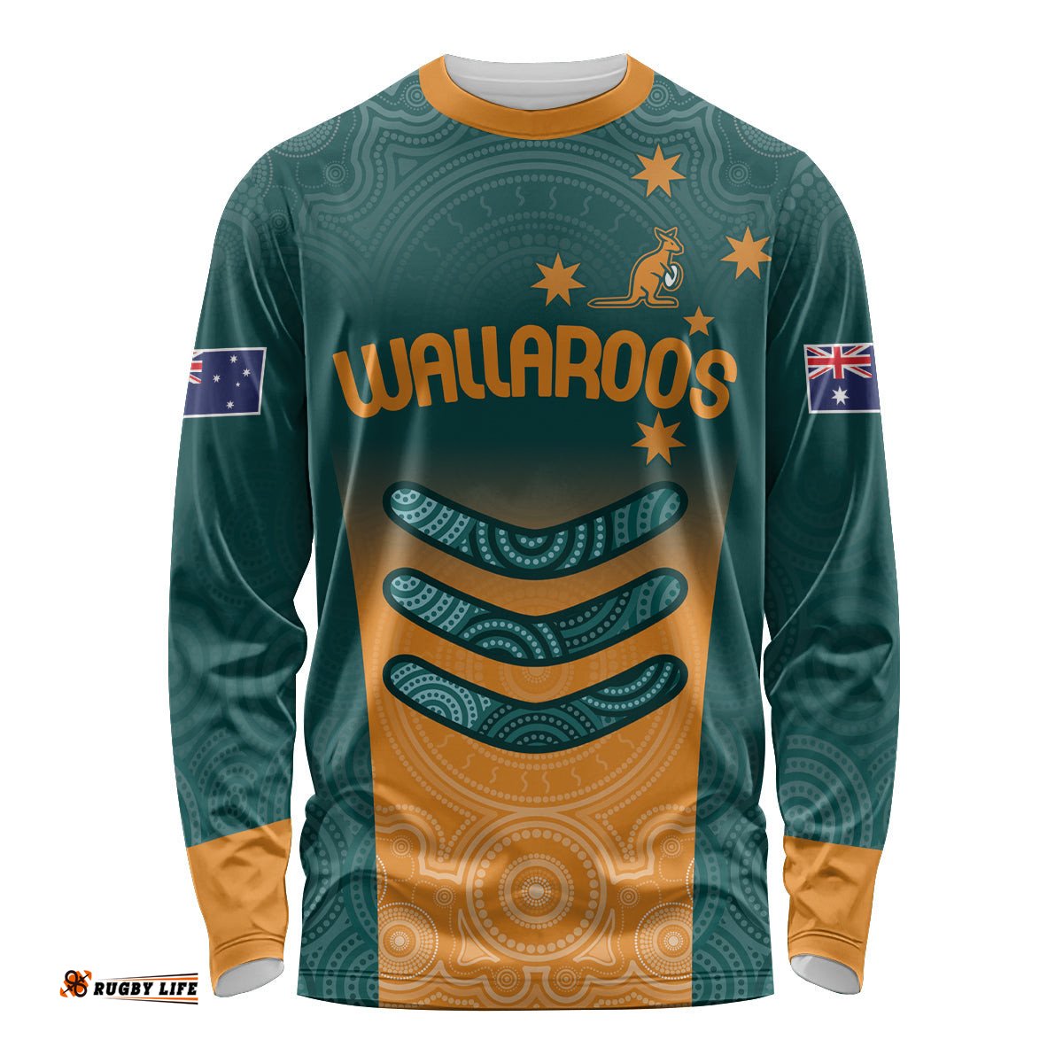 Custom Wallaroos Womens Rugby Long Sleeve T-shirt Aboriginal Dots Art