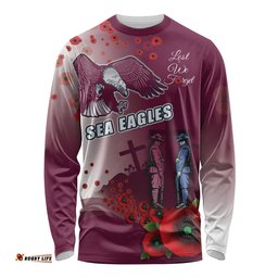 Custom Sea Eagle Rugby ANZAC Long Sleeve T-shirt The Military Soldiers with Red Poppy