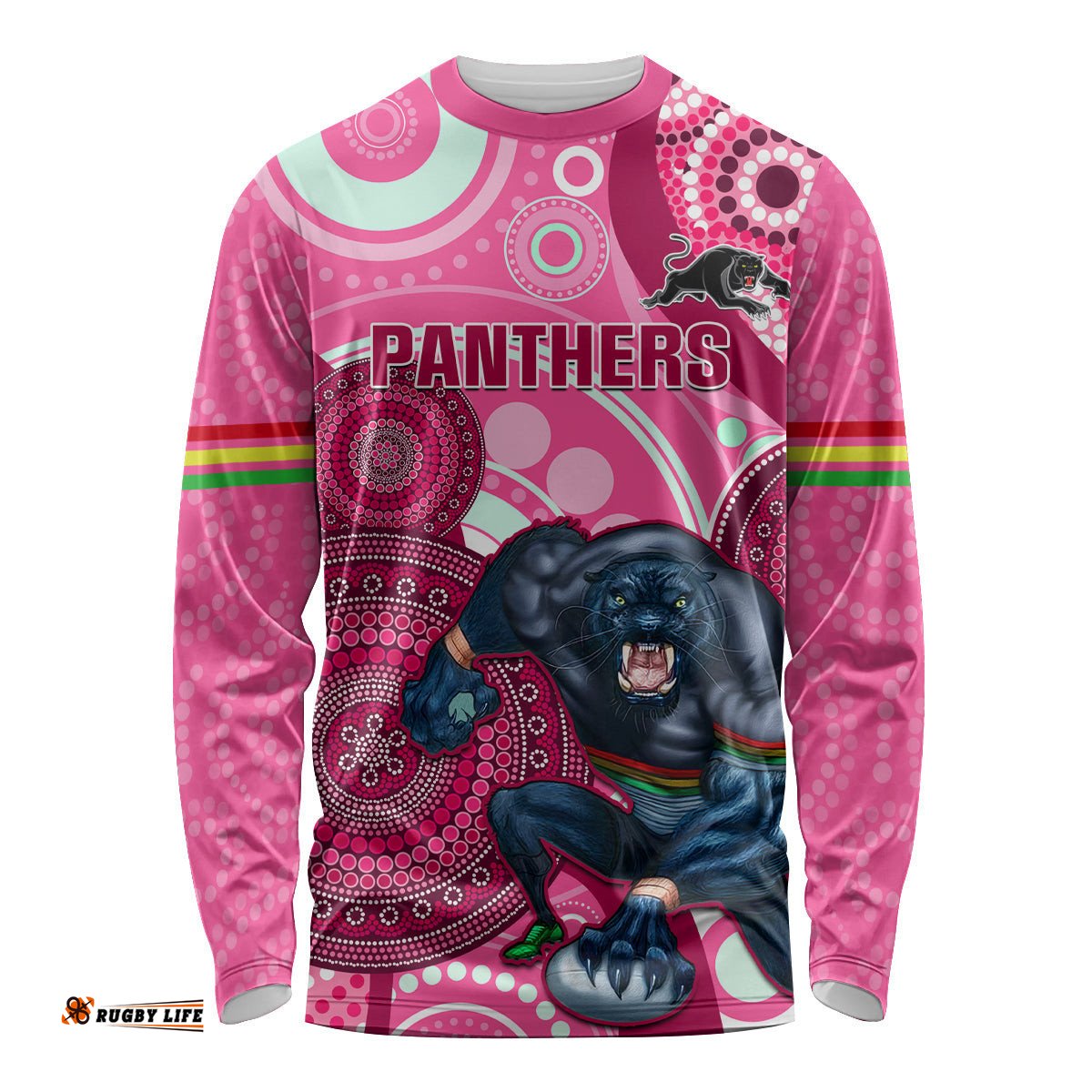 Custom NRL Panthers Long Sleeve T-shirt Indigenous Penrith Dynamic Pink Version