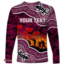 Custom Personalised Anzac Day NRL Sea Eagles Long Sleeve T-shirt Aboriginal Lizard Patterns