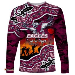 Custom Personalised Anzac Day NRL Sea Eagles Long Sleeve T-shirt Aboriginal Lizard Patterns