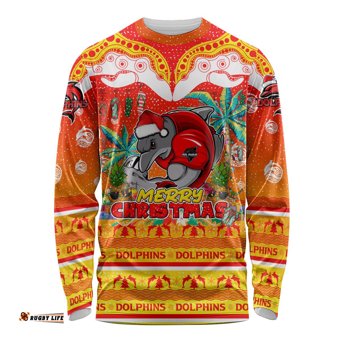 Dolphins Christmas Long Sleeve T-shirt Merry Xmas NRL Australia Rugby