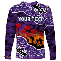 Custom Personalised Anzac Day NRL Storm Long Sleeve T-shirt Aboriginal Lizard Patterns