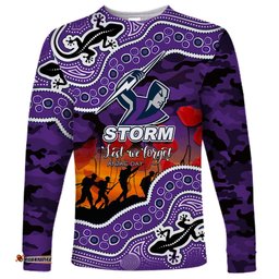 Custom Personalised Anzac Day NRL Storm Long Sleeve T-shirt Aboriginal Lizard Patterns
