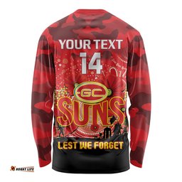 Custom Suns Football ANZAC Long Sleeve T-shirt Gallipoli Camouflage With Poppies