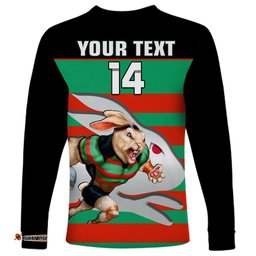 Custom Text And Number Rabbitohs Rugby Long Sleeve T-shirt Glory Glory Souths Unique